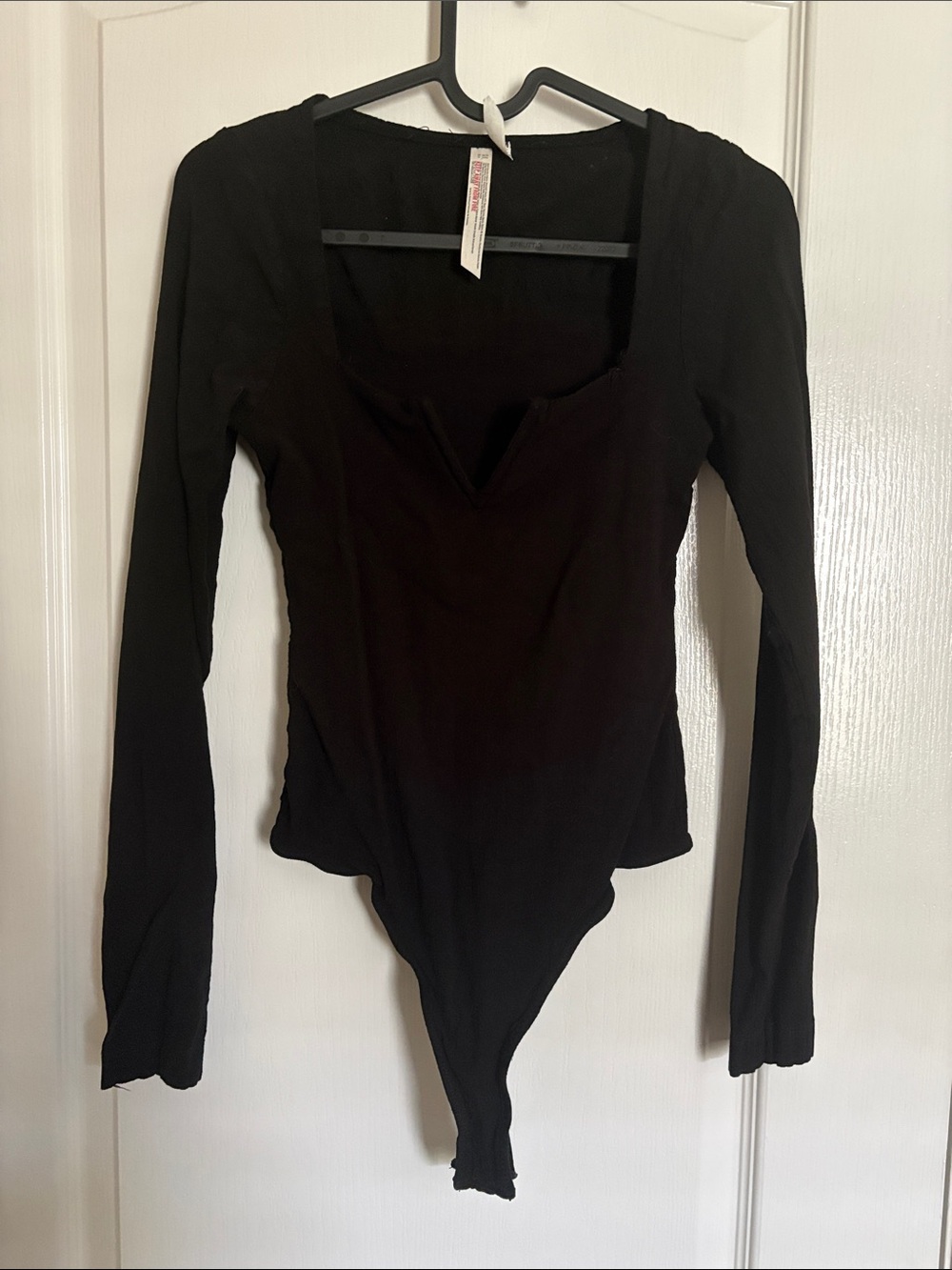 Free People Black Long Sleeve Square Neck Deep V Bodysuit